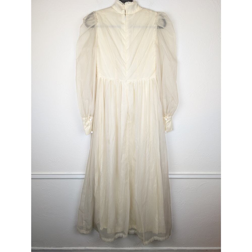 Vintage Maxi Dress Swiss Dot Sheer Boho Prairie Boho Coquette Fairy Cream Size S - Picture 5 of 12